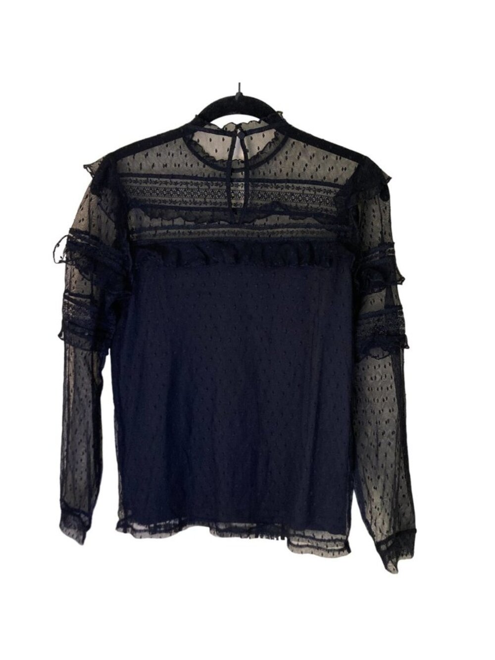 Sheer Ruffle Detail Blouse Black XS - Picture 3 of 5
